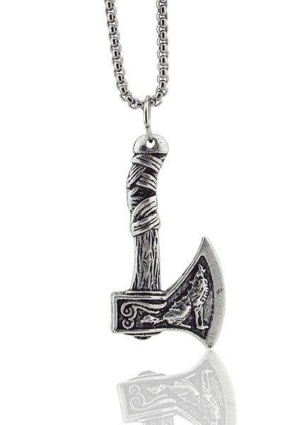 Solfera Viking Fenrir Wolf War Axe - Metal Necklace with Steel Chain Q0940