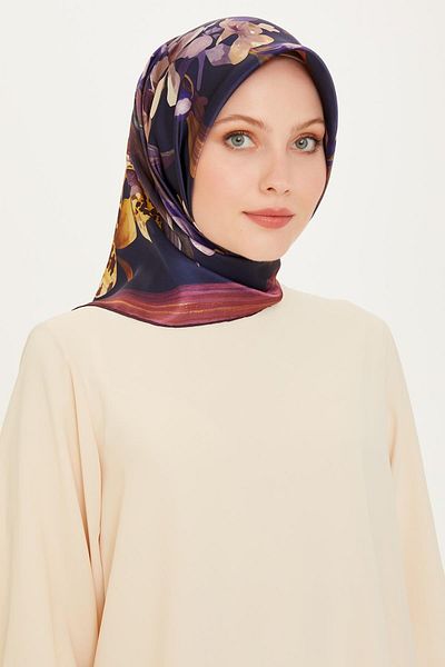 Armine Χειμερινό μεταξωτό κασκόλ 2025 - 9215-02 Navy Blue Purple Twill