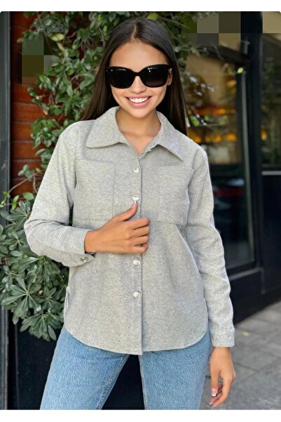 HYC Kadın Uzun Kol, Çift Cepli, Eteği Oval Kesim, Kaşe Gömlek Ceket