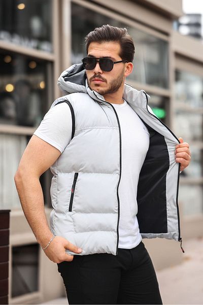 FASHION New Season Men's Puffer Vest with Removable Hood Waterproof Inner Pocket