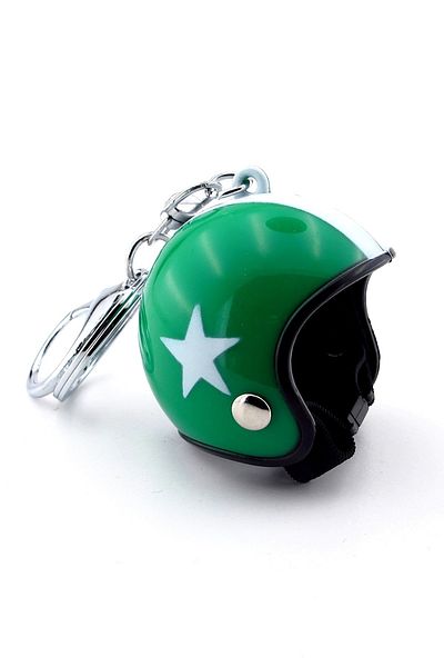 Solfera Green White Star Pattern Scooter Motor Helmet - Keychain Kc154