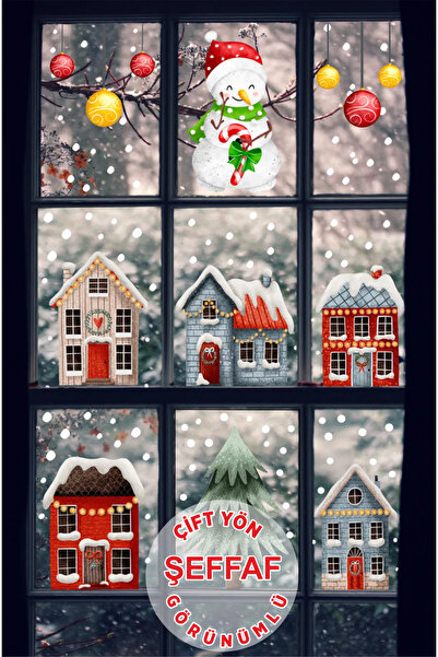 RITA ROSSA مجموعة ملصقات زينة عيد الميلاد لرجل الثلج في المدينة ثنائية الاتجاه