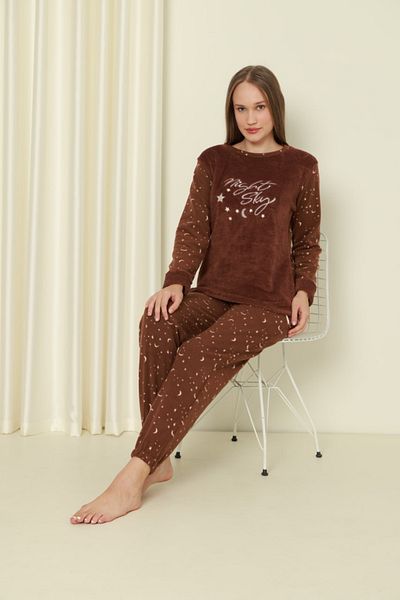 shopshop Γυναικείο Σετ Πιτζάμες Χειμερινό Καφέ Fleece βελούδινο