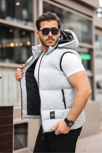 FASHION New Season Men's Puffer Vest with Removable Hood Waterproof Inner Pocket