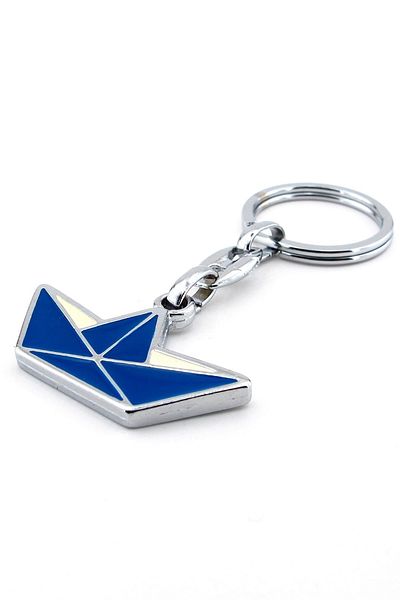 Solfera Blue Kayak Shaped Origami Boat - Paper Ship, Metal Keychain Kc160