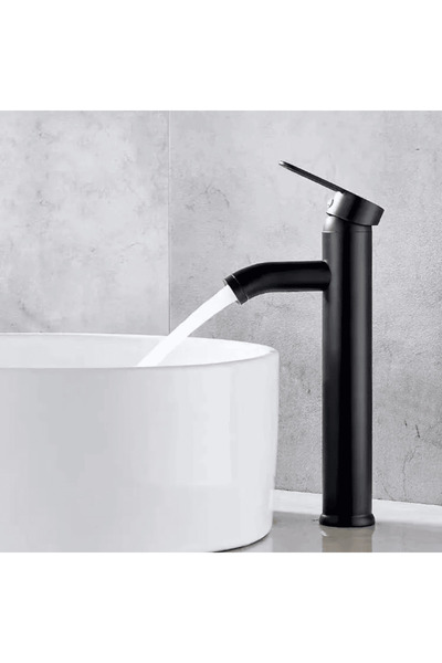Kavisa Mat Siyah Çanak Lavabo Banyo Bataryası – Modern Tasarım