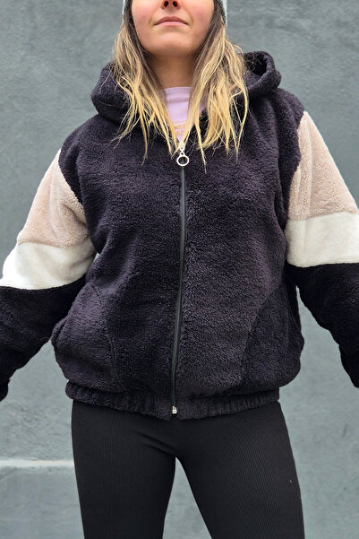 Buklemoda Hanorac din pluș Bomber color block