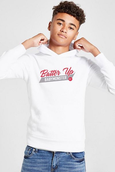 Tshirthane Φούτερ Babymonster Batter Up White Παιδικό φούτερ με κουκούλα 3 κλωστών