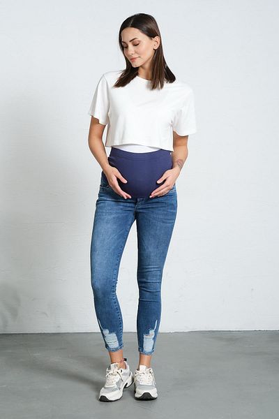 BUSA Blugi De Maternitate Skinny Leg Ripped Model Blue
