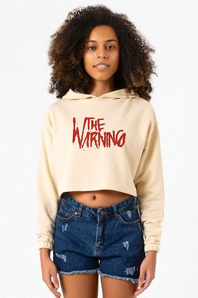 Tshirthane Beige Women's Crop Hoodie - the Warning Logo