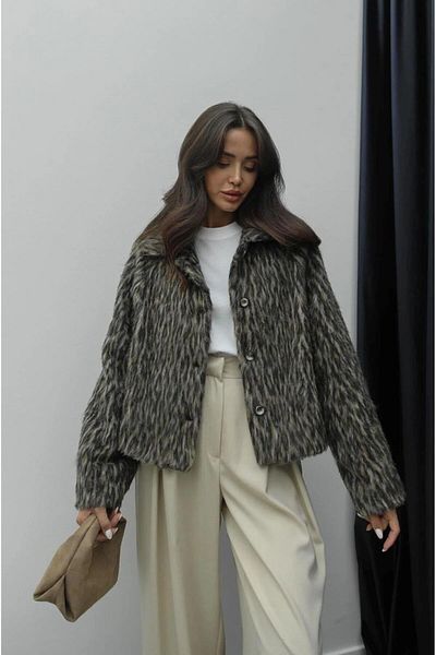manana fashion Jachetă scurtă căptușită cu guler stratificat cu nasturi cu imprimeu leopard