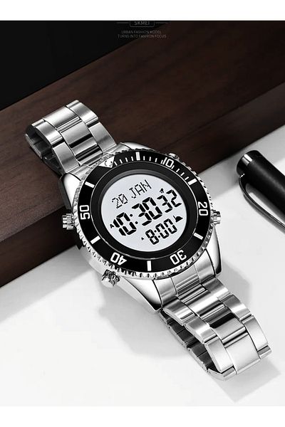 Mekanik store Skmei 2143 Azan Watch Classic Design Silver Men Wrist Watch