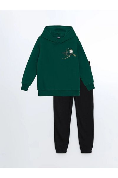 LC Waikiki LCW Kids Green Hooded Boys Χοντρή φόρμα αθλητικής φόρμας