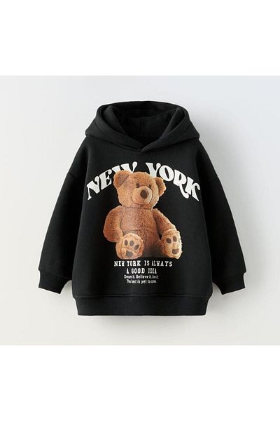 Lolliboomkids Суитшърт с качулка и щампа на New York в черно - памук от 3 нишки