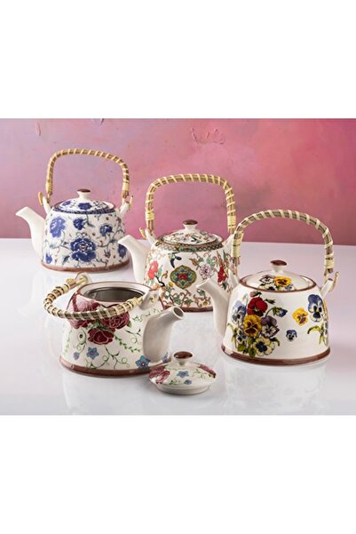 Kosova Evimsahane Porselen Hasır Saplı Bitki Çayı Demliği & Porselen Demlik