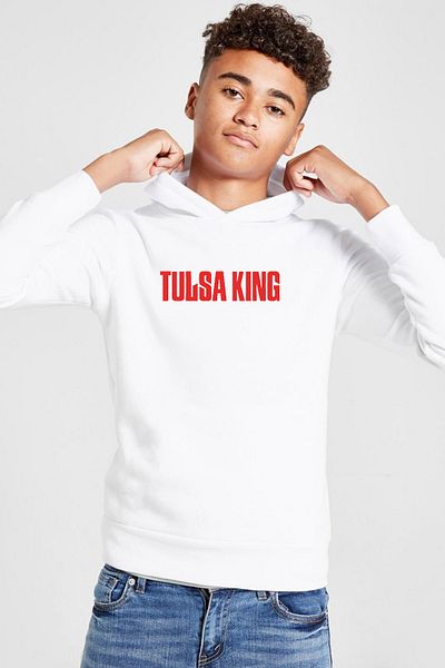 Tshirthane Детски суитшърт с качулка Tulsa King Lettern бял 3ip