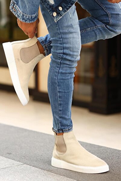 Shoetyle - Bej Hakiki Deri Süet Erkek Chelsea Bot 250-041