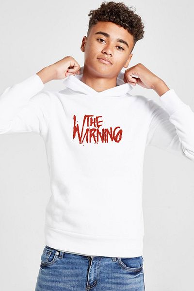 Tshirthane Hanorac alb cu glugă cu 3 frânghii pentru copii The Warning Logo
