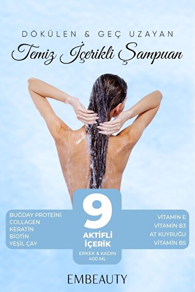 Embeauty Kolajen Ve Keratin Saç Dökülmesine Karşı Hızlı Sac Uzatan Dolgunlaştırıcı Besleyici Şampuan 2li Set
