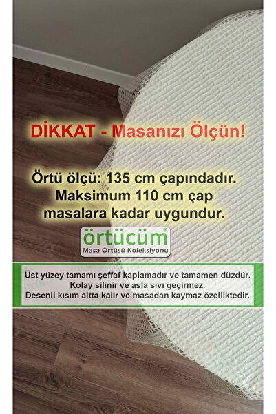 Örtücüm Beyaz Yuvarlak Hasır Örgü Desen Pvc Şeffaf Kaplama Kalın Dantel Lüks Muşamba Masa Örtüsü Silinebilir