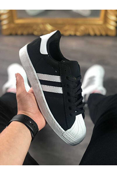 AyakkabıZ حذاء رياضي كاجوال للجنسين باللونين الأبيض والأسود من SuperSt Nubuck