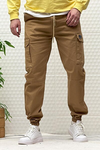 WAFRA Men's Elastic Waist Lycra Cargo Pocket Gabardine Trousers