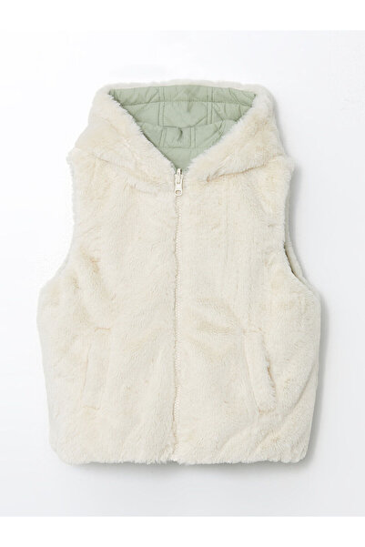 LC Waikiki Lcw Baby Ecru Hooded Plush Girl's Vest