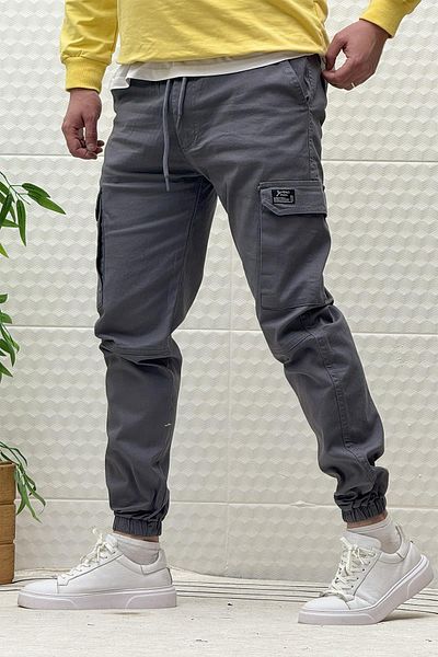 WAFRA Men's Elastic Waist Lycra Cargo Pocket Gabardine Trousers