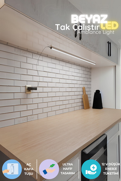 luciole Mutfak tezgah altı  led ışık bar  aç kapa beyaz yapışkanlı 1 metre - lambader Lbeyaz5
