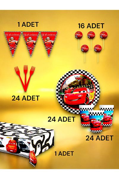 VibeHome 24 Person Cars Themed Premium Set - Birthday Party and Fun Events