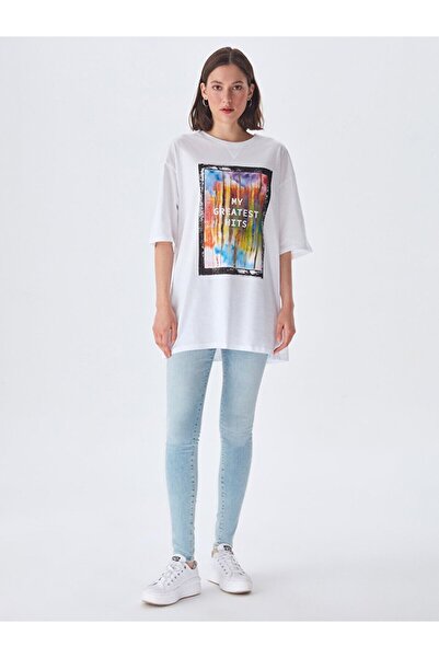 Ltb تي شيرت أبيض مقاس كبير