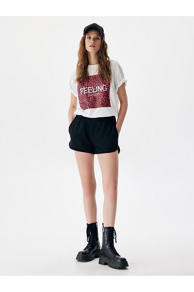 Ltb Oversize Leopard Pattern Printed White T-shirt