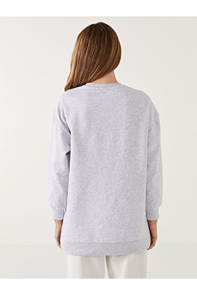 LC Waikiki Γυναικείο χοντρό φούτερ τούνικ με στάμπα Boston με λαιμόκοψη ανθρακί LCW Modest