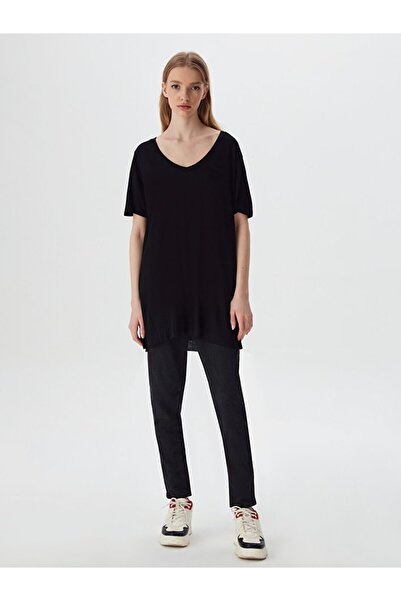 Ltb تي شيرت أسود بفتحة رقبة على شكل حرف V