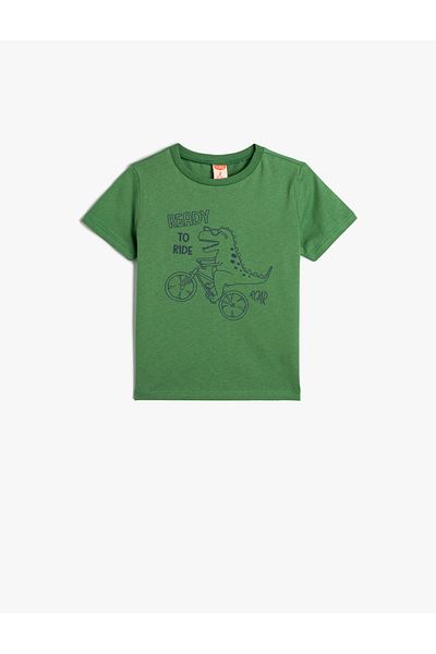 Koton T-Shirt Dinosaur Printed Short Sleeve Crew Neck Cotton