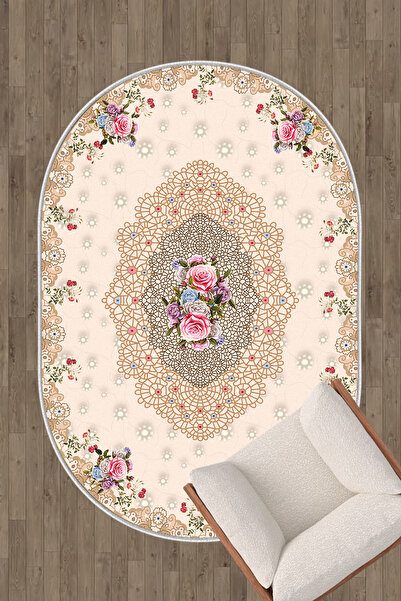 HaLıFoRuM Oval Dekoratif Halı Kaymaz Tabanlı Makinede Yıkanabilir Yolluk Ve Oturma Odası Ovl-06pembe