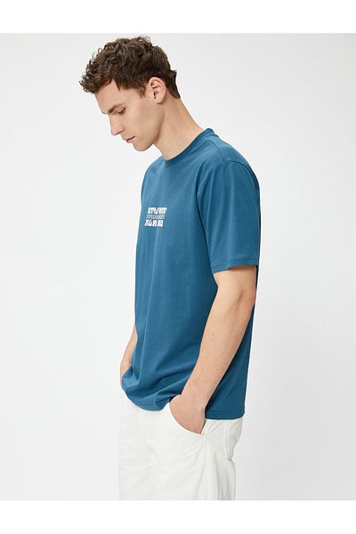 Koton Tricou brodat cu slogan, cu mânecă scurtă, cu gât rotund