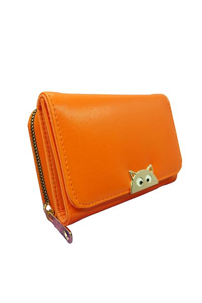 ARONA Medium Size Women's Wallet with Orange Cat, Magnet and Coin Compartment