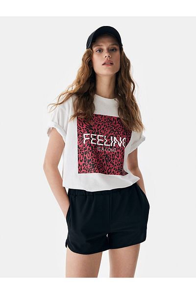 Ltb Oversize Leopard Pattern Printed White T-shirt