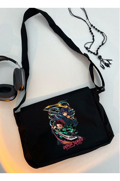 Aesthia Geantă unisex neagră reglabilă Demon Slayer - Model 3