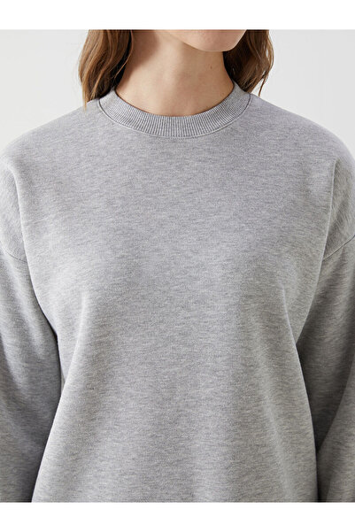 LC Waikiki Gray Shiny Looking Oversized Women's Thick Sweatshirt Tunic