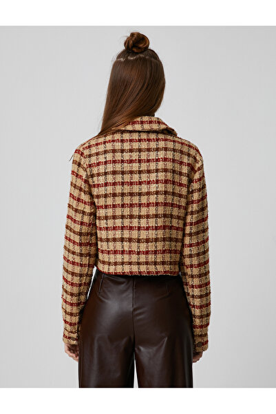 Koton Tweed Shirt Jacket Crop Long Sleeve Check