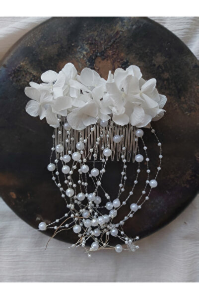 Eva Flore Agrafă pentru păr de mireasă cu flori de hortensie albă și perle