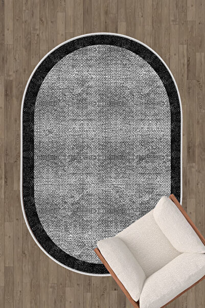 HaLıFoRuM Oturma Odası Yolluk Dekoratif Makinede Yıkanabilir Oval Halı Kaymaz Tabanlı Ovl-09gri