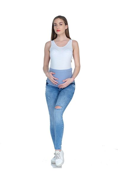 BUSA Blugi De Maternitate Skinny Leg Genunchi Ripped Blue