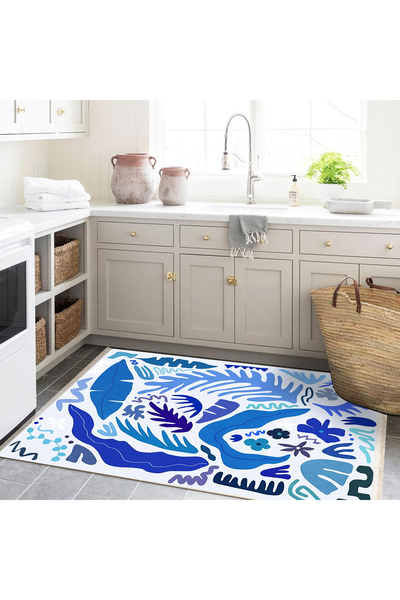 Rugs Modern Halı Efe Koleksiyonu Mavi Tonlarda Su Altı Bitkileri Desenli Krea...