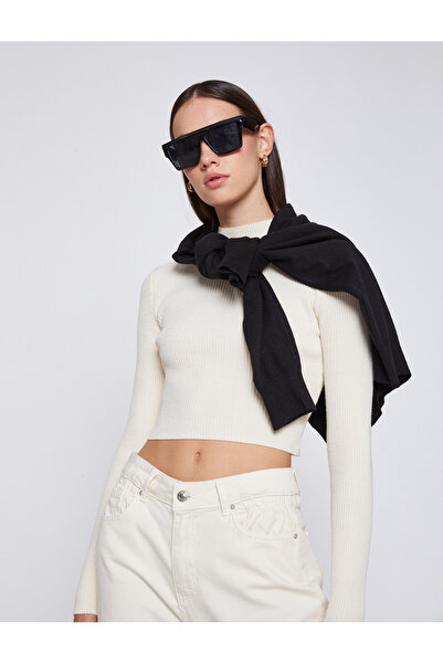 Koton Crop Knitwear Πουλόβερ με ψηλό γιακά με ραβδώσεις κασμίρ ανάγλυφη