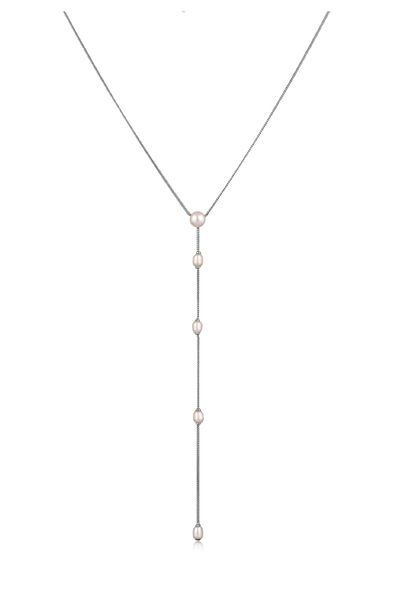 ELLI PREMIUM-Halskette – Weiß mit Y-Perlen aus 925er Sterlingsilber – Süßwasser-Zuchtperlen für Damen