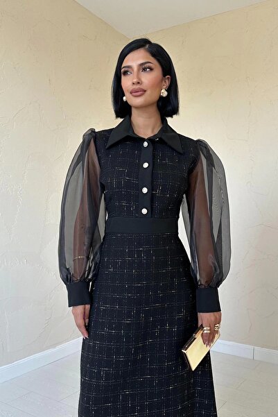 HELİS BUTİK Φόρεμα με μαύρο μανίκι με οργάντζα