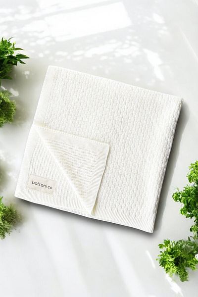 BabyCoco Knitwear Knitted Baby Blanket Ecru Tiny Plaids 85X85 cm